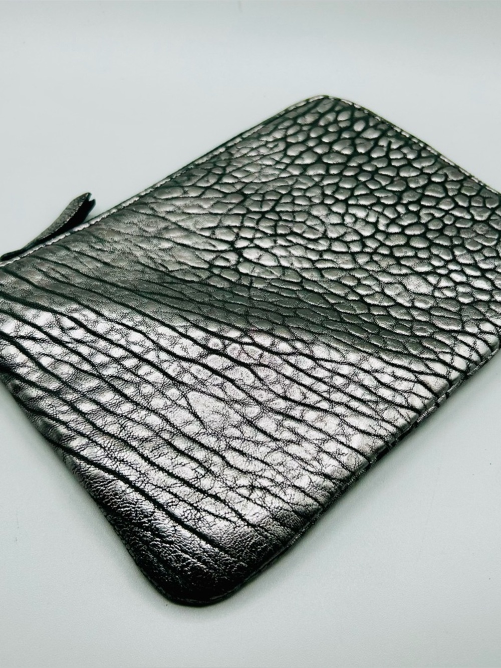 EILEEN FISHER Silver Leather Alligator-Look-Embossed Cosmetic bag NWOT